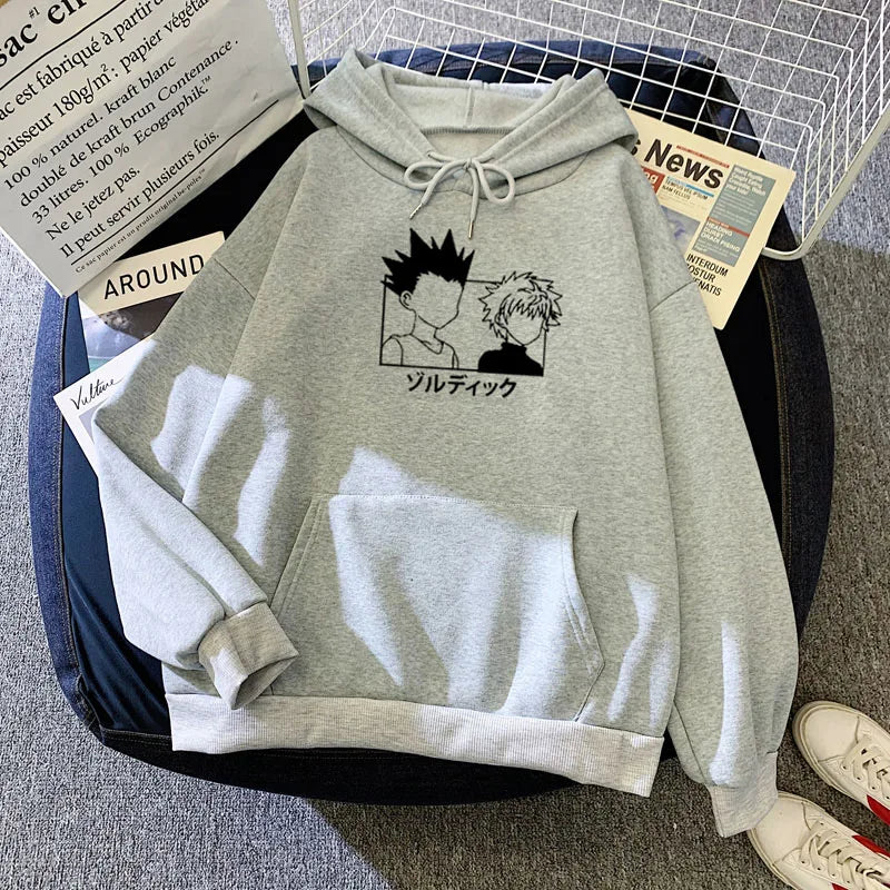Pull À Capuche HxH Kirua et Gon hunter x hunter gris