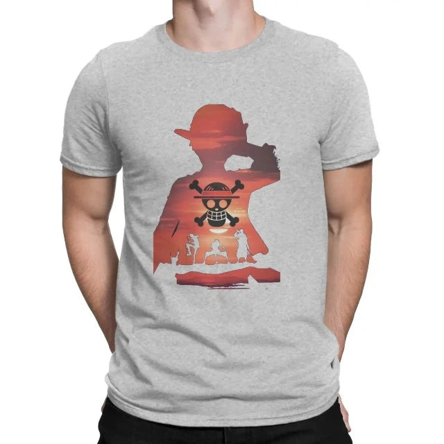 T-Shirt One Piece Luffy Jolly Roger Gris