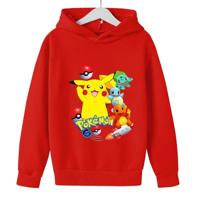 Sweat Pull à Capuche Enfant Pokemon Pikachu Bulbizarre Carapuce Salamèche Rouge