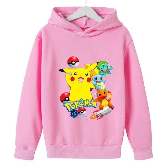 Sweat Pull à Capuche Enfant Pokemon Pikachu Bulbizarre Carapuce Salamèche Rose