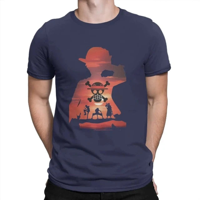 T-Shirt One Piece Luffy Jolly Roger Bleu