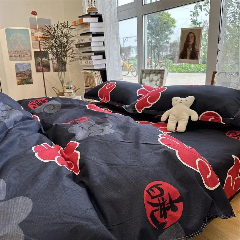 Parure de Lit Naruto Akatsuki - Drap, Housse de Couette Literie