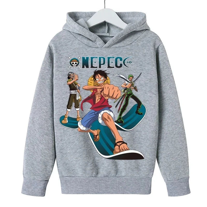 Sweat Pull à Capuche Enfant One Piece Luffy Zoro Gris