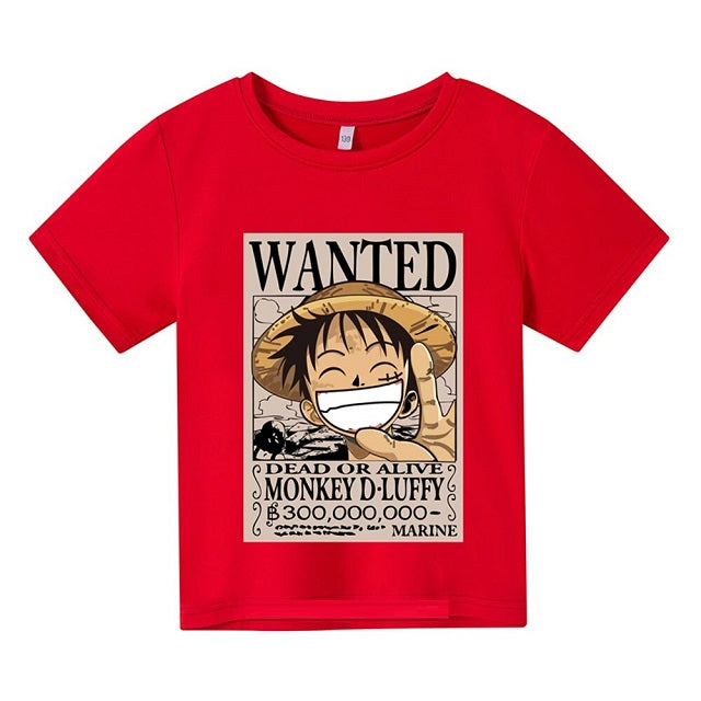T-Shirt Enfant One Piece Luffy Wanted Fille Garçon ROUGE