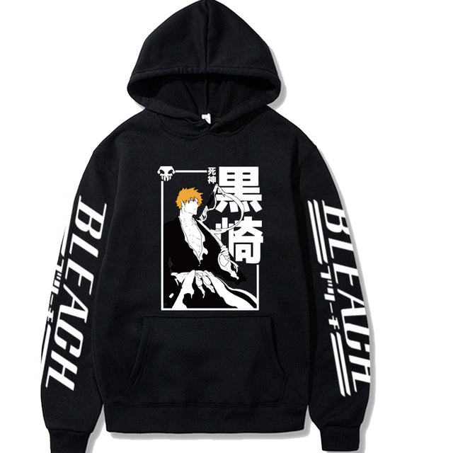 Sweatshirt Ichigo Kurosaki Manga Bleach A Capuche Adulte Homme Femme Longues Manches noir