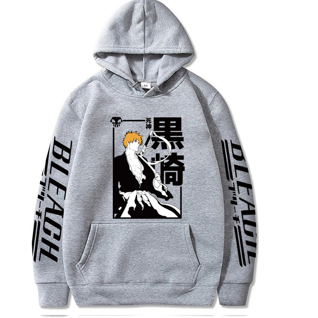 Sweatshirt Ichigo Kurosaki Manga Bleach A Capuche Adulte Homme Femme Longues Manches gris