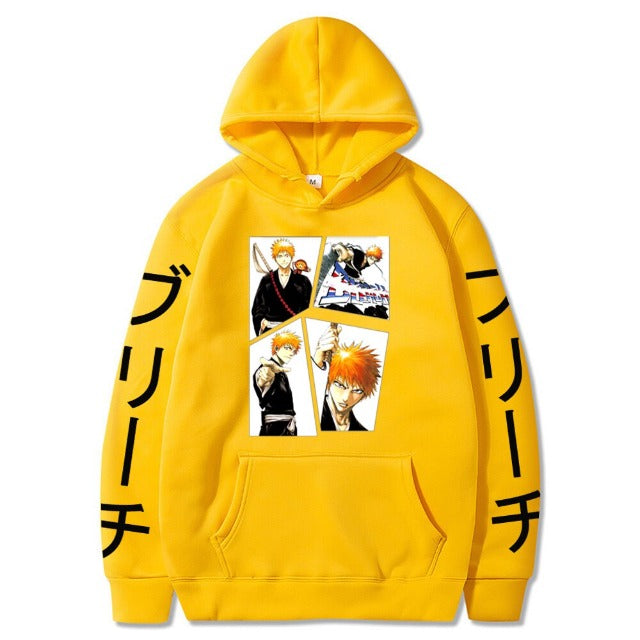 Sweat Ichigo Manga Bleach A Capuche Adulte Homme Femme Longues Manches jaune