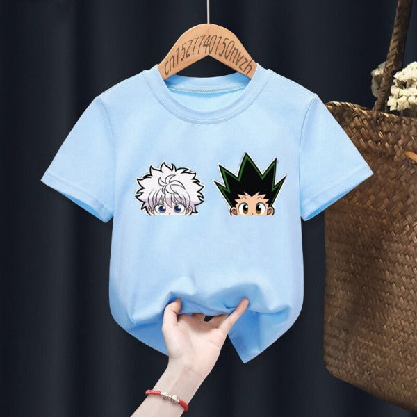 T-shirt Gon Killua Têtes HxH Fille Garçon BLEU