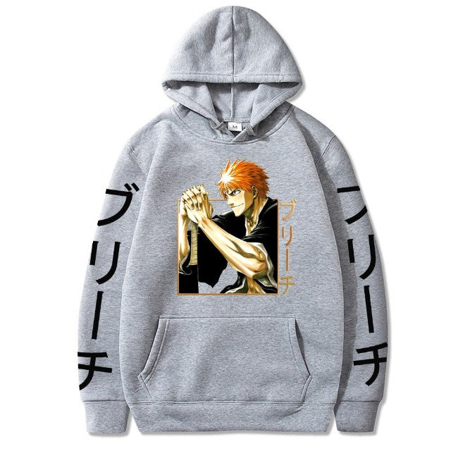 Sweatshirt Ichigo Manga Bleach A Capuche Adulte Homme Femme Longues Manches gris