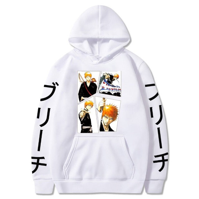 Sweat Ichigo Manga Bleach A Capuche Adulte Homme Femme Longues Manches blanc