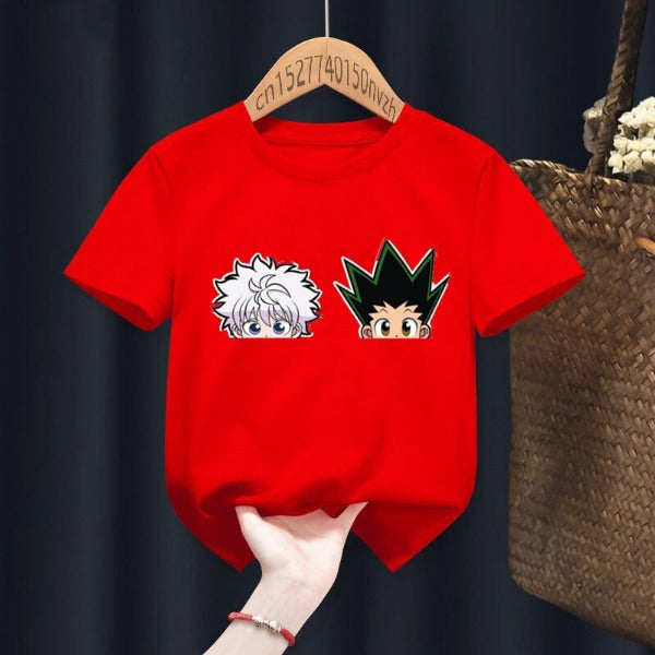 T-shirt Gon Killua Têtes HxH Fille Garçon ROUGE