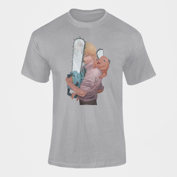 T-shirt Pochita et Denji Chainsaw Man gris