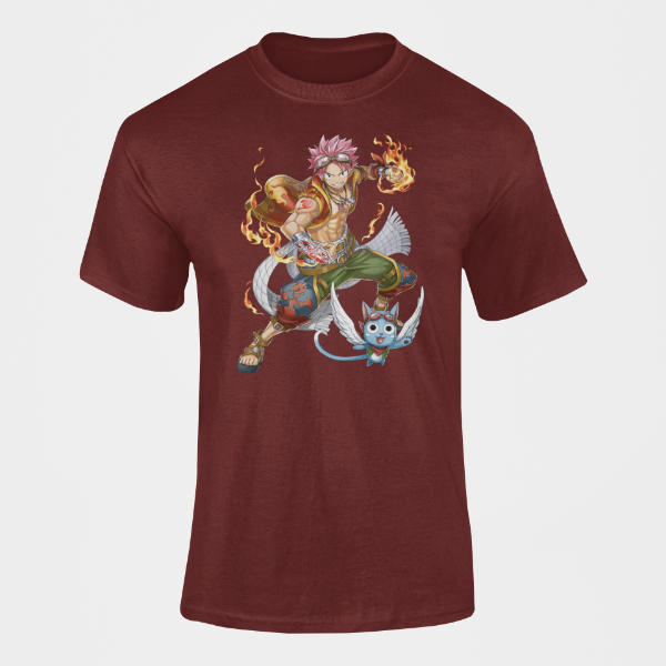 T-Shirt Happy et Natsu Manga Fairy Tail bordeaux