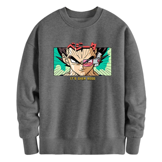 Sweat Manga Dragon Ball Z Vegeta Over 9000 gris foncé