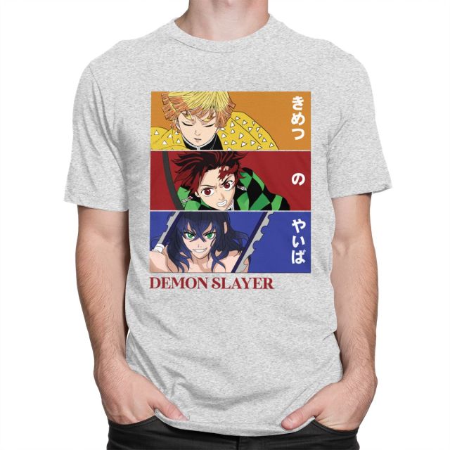 Camiseta Manga Demon Slayer (6 colores) flocado adultos hombres mujeres mangas cortas