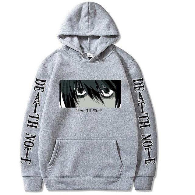 Pull L Manga Death Note A Capuche Adulte Homme Femme Longues Manches gris