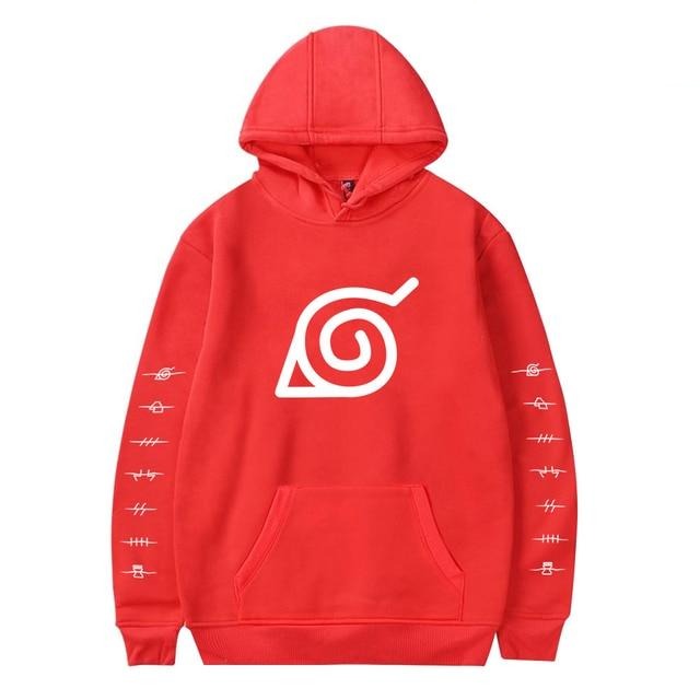 Sweat Konoha Adulte Homme Femme Manche Longue Sweat Manga Naruto rouge