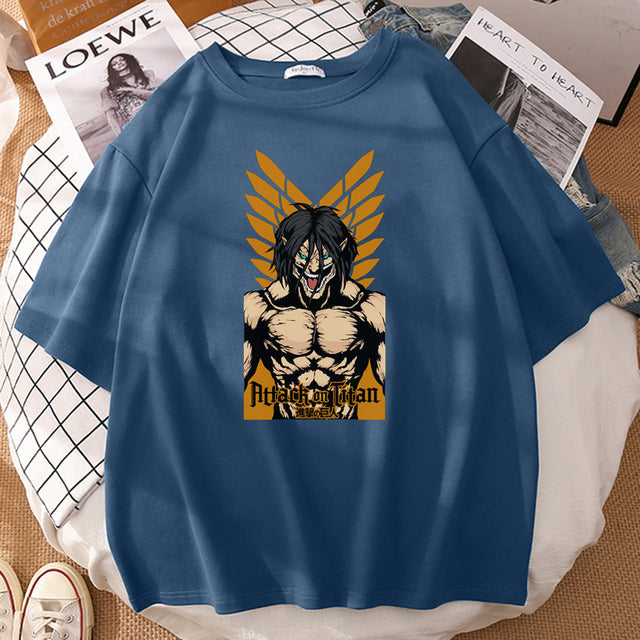 T-shirt Eren Titan Assaillant Attaque des Titans Floqué Adulte Homme Femme Courtes Manches Manga