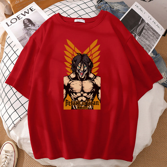 T-shirt Eren Titan Assaillant Attaque des Titans Floqué Adulte Homme Femme Courtes Manches Manga