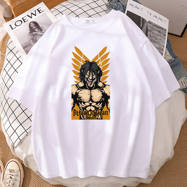 T-shirt Eren Titan Assaillant Attaque des Titans Floqué Adulte Homme Femme Courtes Manches Manga