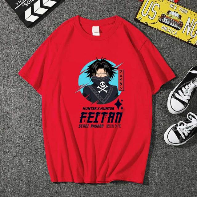 Feitan Manga Hunter x Hunter Beflocktes T-Shirt für Erwachsene, Herren und Damen, kurzärmelig