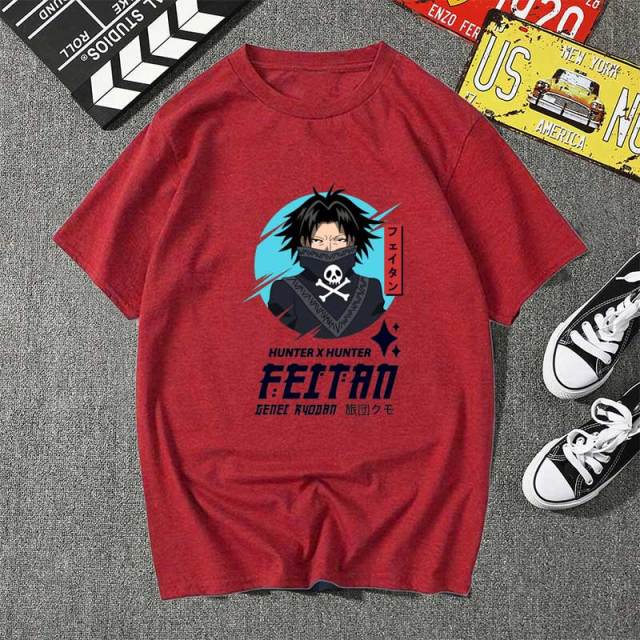 Feitan Manga Hunter x Hunter Beflocktes T-Shirt für Erwachsene, Herren und Damen, kurzärmelig