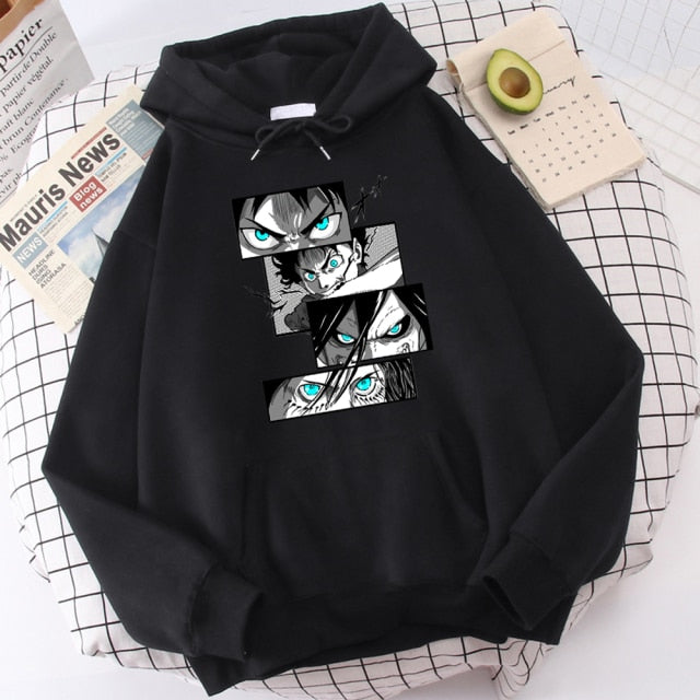 Sweat A Capuche Eren Jaeger Attack on Titan Adulte Homme Femme Longues Manches Manga AOT noir