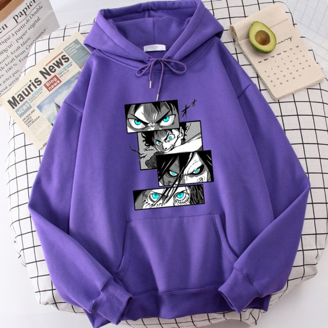 Sweat A Capuche Eren Jaeger Attack on Titan Adulte Homme Femme Longues Manches Manga AOT violet