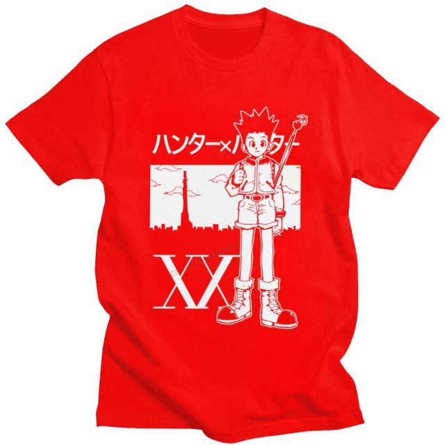 Gon Manga Hxh Beflocktes T-Shirt für Erwachsene, Herren und Damen, kurzärmelig