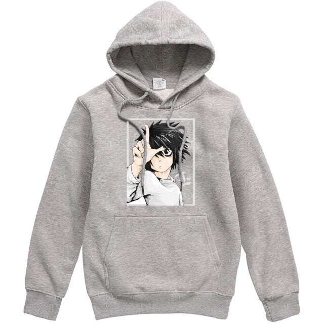Sweat L Manga Death Note A Capuche Adulte Homme Femme Longues Manches gris