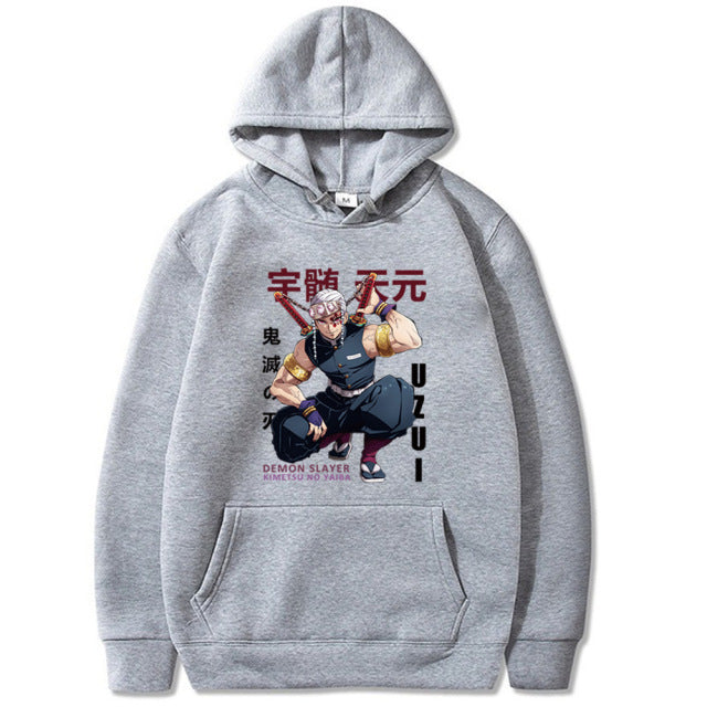 Sweat à Capuche Demon Slayer Tengen Uzui Adulte Homme Femme Manches Longues gris