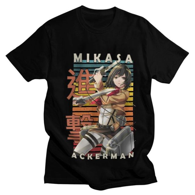 T-shirt Mikasa Ackerman Lames Attaque des Titans Floqué Adulte Homme Femme Courtes Manches Manga