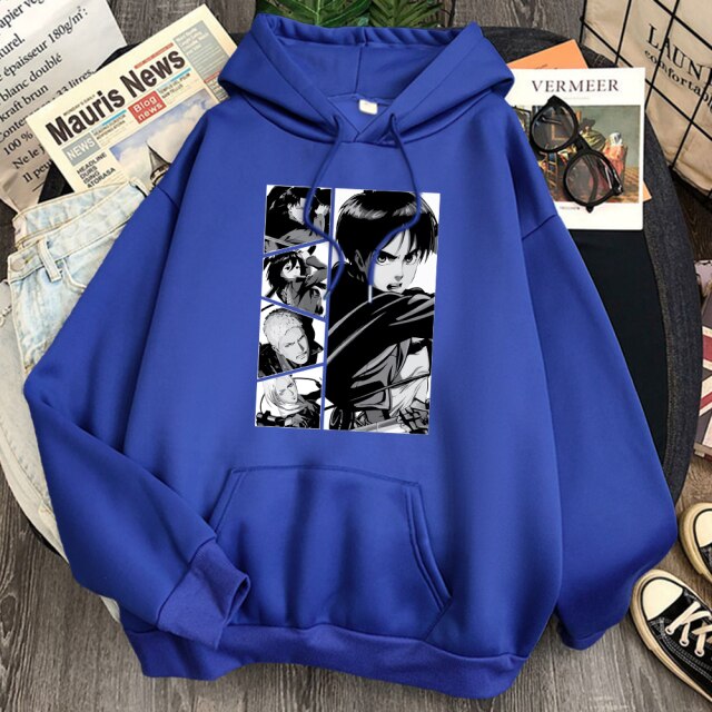 Sweat AOT Personnages Adulte Homme Femme Longues Manches Manga bleu