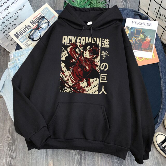 Sweat Levi Ackerman Attack On Titan Adulte Homme Femme Longues Manches Manga AOT noir