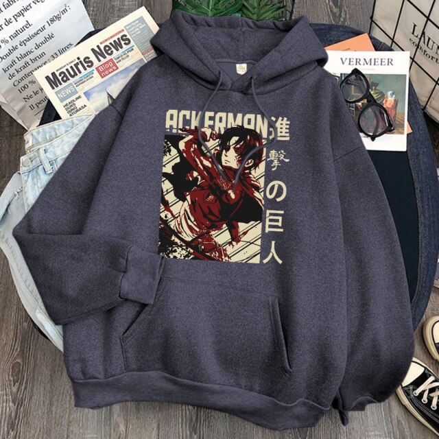 Sweat Levi Ackerman Attack On Titan Adulte Homme Femme Longues Manches Manga AOT gris