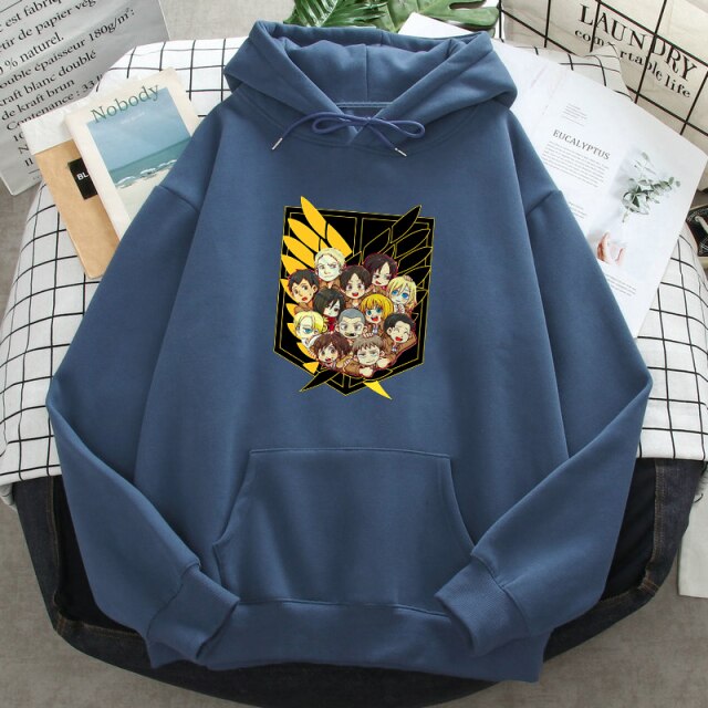 Sweat A Capuche Personnages Attaque Des Titans Adulte Homme Femme Longues Manches Manga bleu
