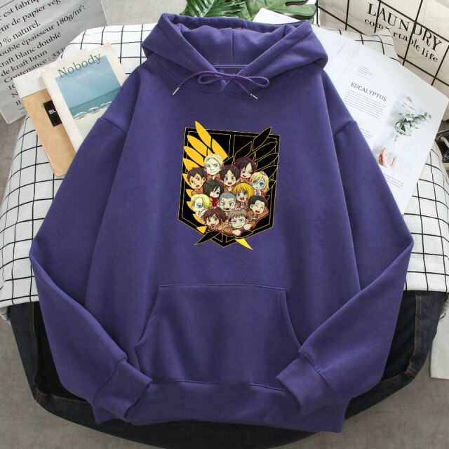 Sweat A Capuche Personnages Attaque Des Titans Adulte Homme Femme Longues Manches Manga violet