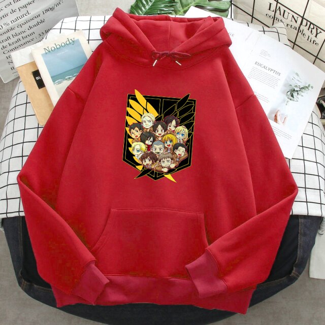 Sweat A Capuche Personnages Attaque Des Titans Adulte Homme Femme Longues Manches Manga rouge