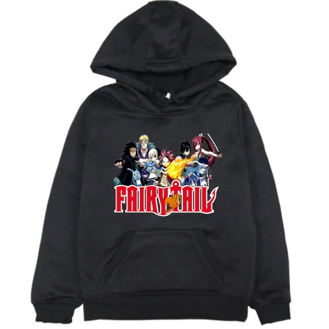 Sweatshirt A Capuche Manga Fairy Tail Enfant Garçon Fille Longues Manches NOIR