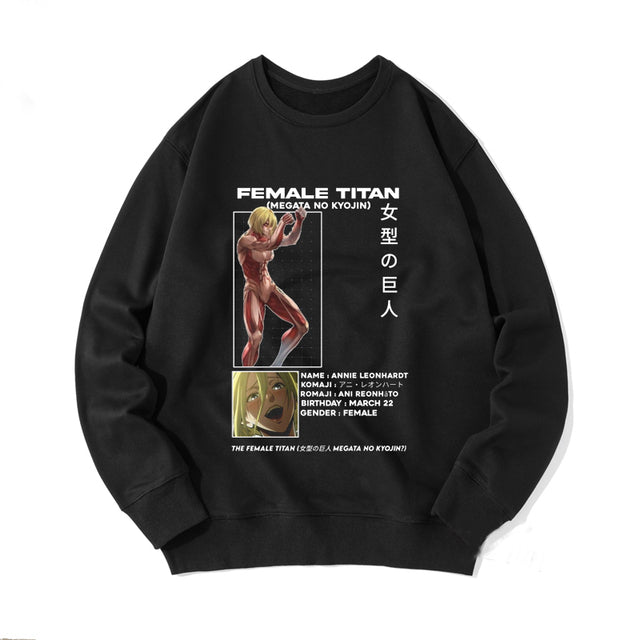 Sweat Annie Leonhart Attaque Des Titans Adulte Homme Femme Longues Manches Manga