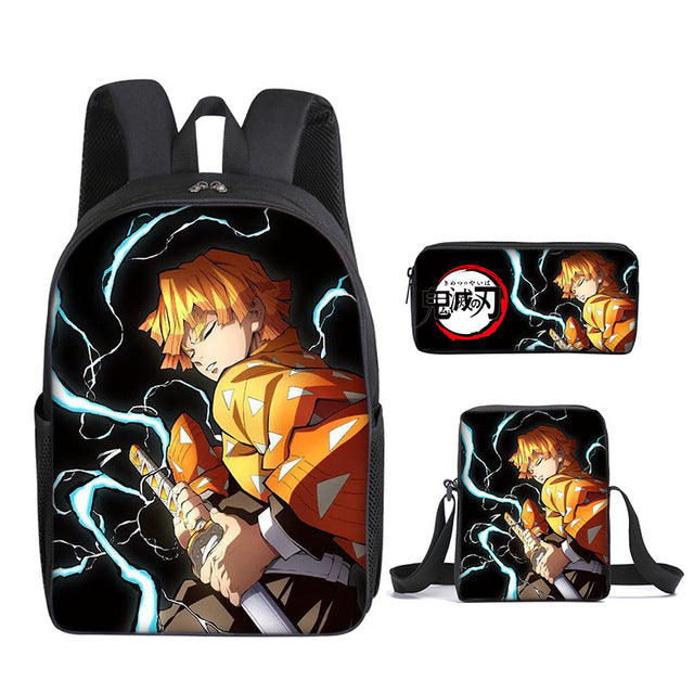 Cartable Zenitsu Demon Slayer Ensemble 3 Pièces