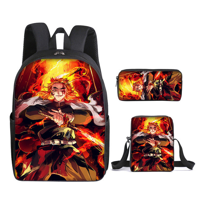 Demon Slayer Kyojuro Rengoku Flame Schulranzen-Set, 3-teilig