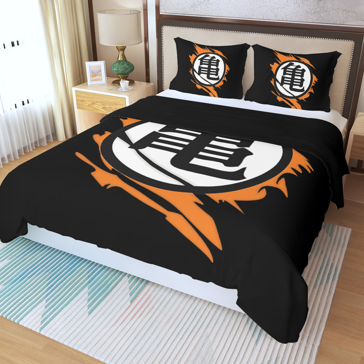 Parure de lit Dragon Ball Kanji orange - housse de couette et taies d'oreiller