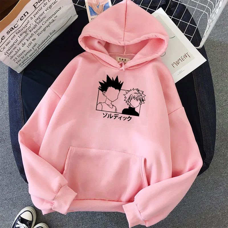 Pull À Capuche HxH Kirua et Gon hunter x hunter rose