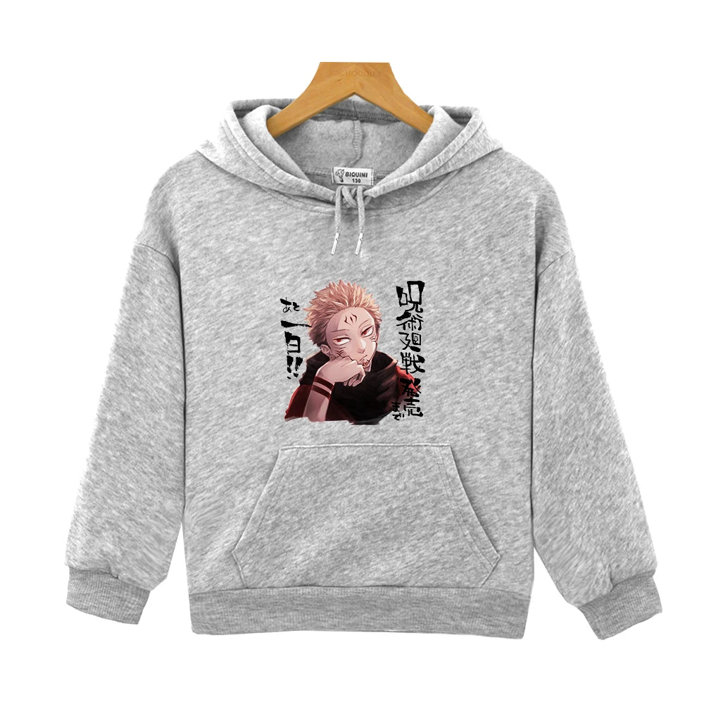 Sweat Pull Enfant Jujutsu Kaisen Sukuna Fille Garçon GRIS