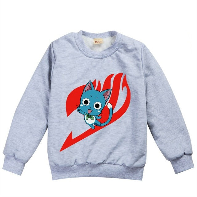 Pull pour Enfant Fairy Tail Happy Sweatshirt Garçon Fille gris