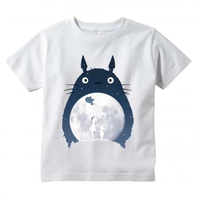 T-Shirt Enfant Totoro Clair de Lune Fille et Garçon BLANC