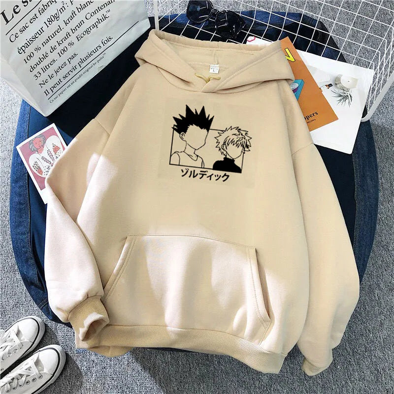 Pull À Capuche HxH Kirua et Gon hunter x hunter beige