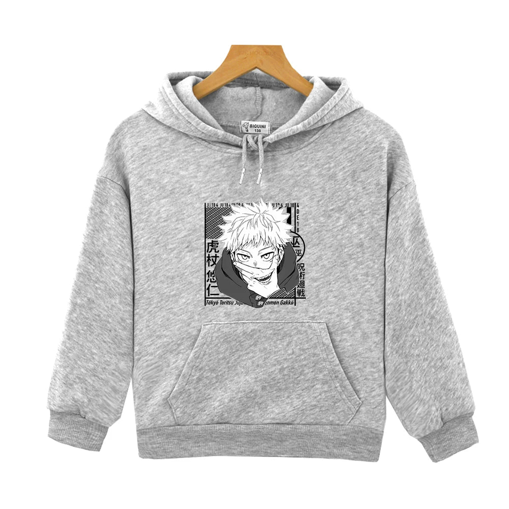 Sweat Pull Enfant Jujutsu Kaisen Yuji Fille Garçon GRIS