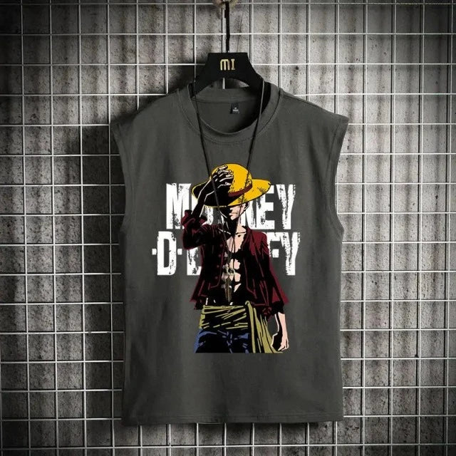 T-Shirt Sans Manches One Piece Luffy Noir Vintage